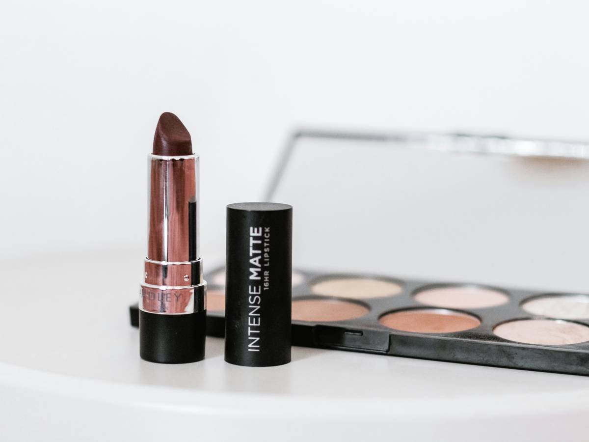 Close-up of fade-resistant lip color after 8 hours showing minimal transfer